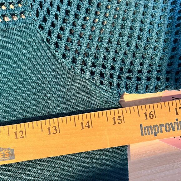 NWT Nanette Lepore M Teal Blue Green Perforated Sweater Dress Demure Holiday - Picture 7 of 16